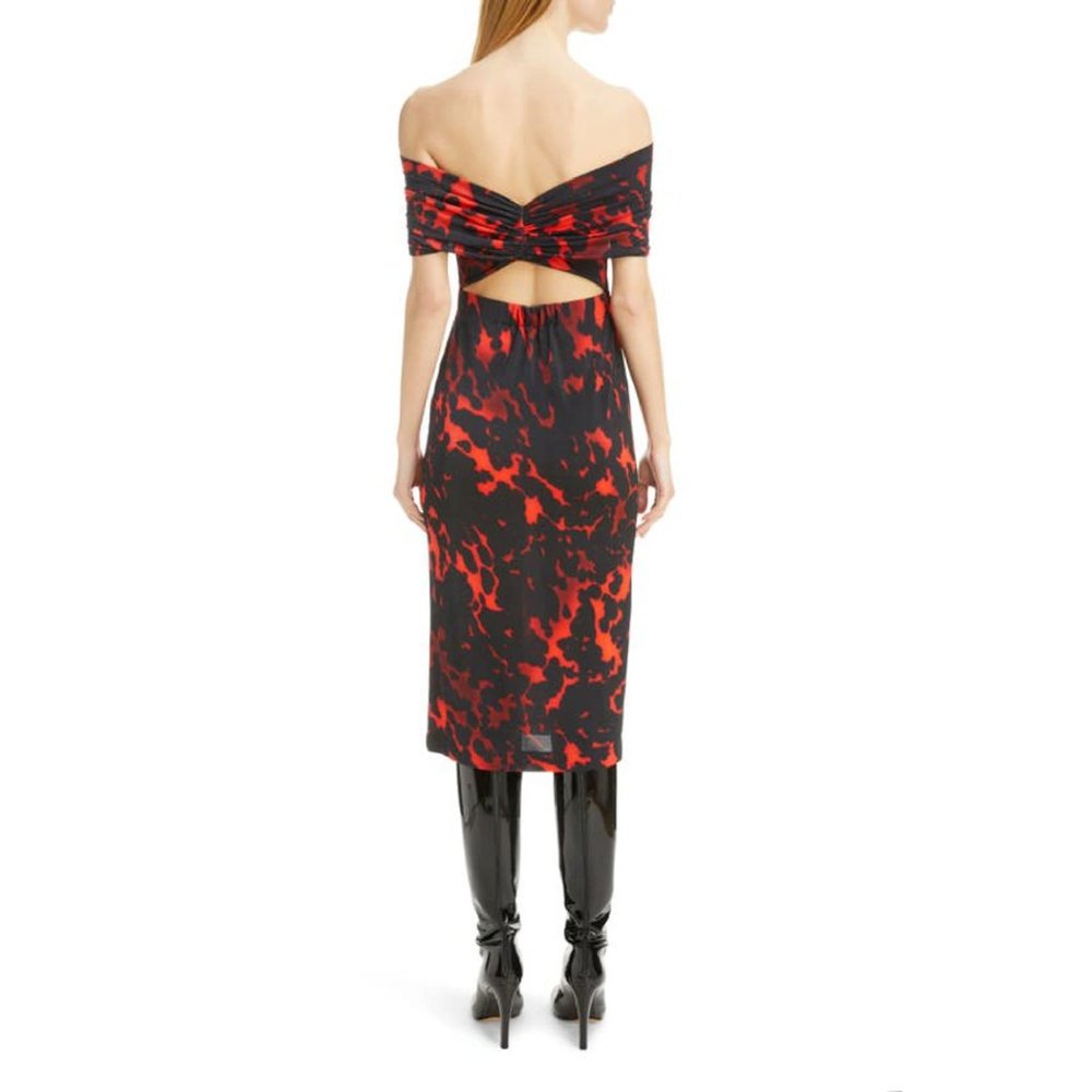 Dries Van Noten Hotmas Print Off the Shoulder Jersey Midi Dress in Red Size XS - Picture 3 of 14